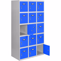 Casier en métal GRIS / BLEU avec mesures : (hauteur x largeur x longueur) 1800x900x500 mm Livré démonté Il a 3 corps et 15 po ...
