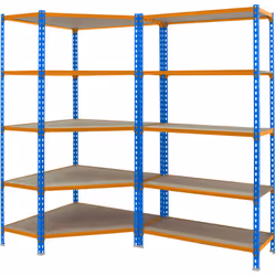 Pack formé par Étagère d’angle en métal sans vis avec plateaux en aggloméré et étagère maderclick 5-300 avec plateaux en aggl ...