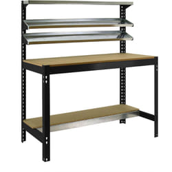 Simonrack - Etabli d'Atelier avec 3 Étagères Supérieures, Capacité de Charge 400 kg, 1445x910x610 mm, Table de Travail Bricolage, Anthracite/Bois