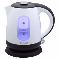 Sogo KET-SS-7715, 1 L, 1600 W, Noir, Blanc, Indicateur de niveau d'eau, Arrêt de sécurité en cas de surchauffe, Sans fil