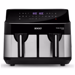 Sogo FRE-SS-10845 friteuse Double 9 L Autonome 1750 W Friteuse d’air chaud Noir, Acier inoxydable