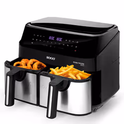 Sogo FRE-SS-10845 friteuse Double 9 L Autonome 1750 W Friteuse d’air chaud Noir, Acier inoxydable
