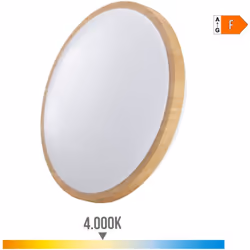 Applique murale led surface circulaire 18w 1820lm 4000k effet bois edm. en plastique et métal, 25000h 220-240v 50hz classe f, ...
