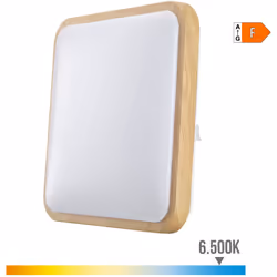 Surface lumière carré led 18w 1820lm 6400k effet bois edm. Fabriqué en plastique et métal, 25000h 220-240v 50hz classe f, pf ...