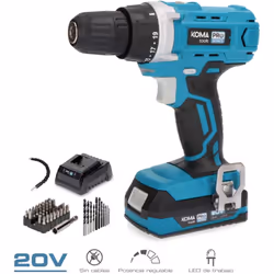 Kit perceuse et visseuse avec 40 accessoires 20v avec batterie et chargeur koma tools. 2 vitesses variables. rotation gauche/ ...