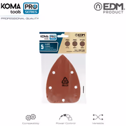 Set 5 papiers de verre pour ponceuse 08753 edm 13x9,5cm. . . . Poids : 0,0320kg Disponibilité : Envoi sous 8j