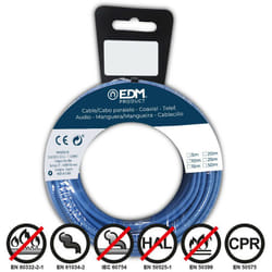 EDM - Bobine Fil Électrique Flexible 4mm Bleu Sans Halogène 10m