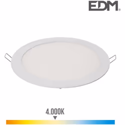 Downlight LED 20W avec un flux lumineux de 1500lm. Dimensions : ∅22,5cm perçage 20cm finition Blanc. Teinte de lumière : Blan ...