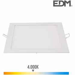 Downlight LED 20W avec un flux lumineux de 1500lm. Dimensions : carré côté 22cm perçage 20x20cm finition Blanc. Teinte de lum ...