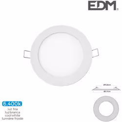 Downlight LED 6W avec un flux lumineux de 320lm. Dimensions : ∅11,7cm perçage 10,8cm finition Blanc. Teinte de lumière : Blan ...