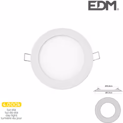 Downlight LED 6W avec un flux lumineux de 320lm. Dimensions : ∅11,7cm perçage 10,8cm finition Blanc. Teinte de lumière : Blan ...