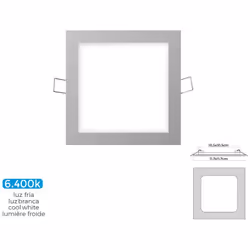 Mini Downlight Encastré Led Carré 6w 6400k Lumière Froide 320lm. Couleur Chrome. Angle D'ouverture : 120°. Ip20. Classe Énerg ...