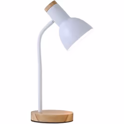 Lampe de lampe de bureau, e27 max 40w, ø 12 x 17 x 45 cm, taille de base ø15x2cm cable de 1,50 m bois naturel/acier blanc, am ...