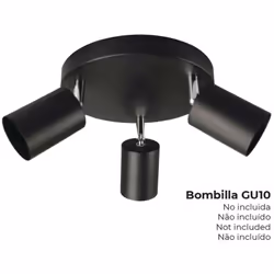 Plafonnier Noir 3 Éléments Gu10 Puissance Maximale : 50w (AMPOULES Non Incluses) 50hz Dimensions : Ø20x9x14,6cm (diamètre/pro ...