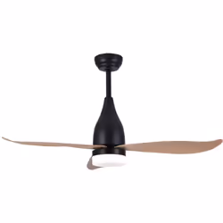Ventilateur de plafond 112cm led 18w 1620lm mod. kattegat edm. 6 vitesses, corps noir et pales en bois. avec télécommande, po ...