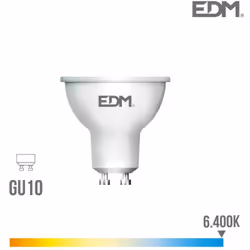 Spot LED GU10 8W lumière équivalente à 70W. Teinte de lumière : Blanc du Jour 6400K - angle d'éclairage à 120°. Flux lumineux ...