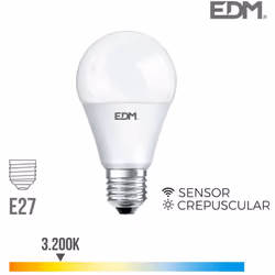 Ampoule LED E27 10W lumière équivalente à 60W. Teinte de lumière : Blanc Chaud 3200K - angle d'éclairage à 220°. Flux lumineu ...