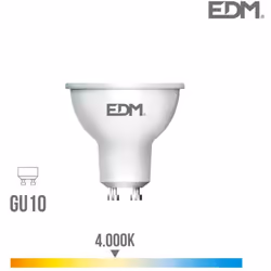Spot LED GU10 8W lumière équivalente à 70W. Teinte de lumière : Blanc Naturel 4000K - angle d'éclairage à 120°. Flux lumineux ...
