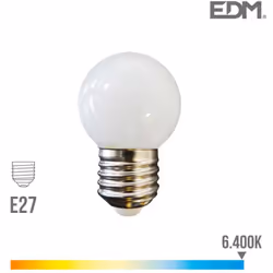 Ampoule LED E27 1,5W lumière équivalente à 15W. Teinte de lumière : Blanc du Jour 6400K - angle d'éclairage à 360°. Flux lumi ...