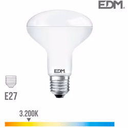 Ampoule LED E27 10W lumière équivalente à 60W. Teinte de lumière : Blanc Chaud 3200K - angle d'éclairage à 120°. Flux lumineu ...