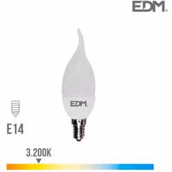 Ampoule LED E14 5W lumière équivalente à 35W. Teinte de lumière : Blanc Chaud 3200K - angle d'éclairage à 200°. Flux lumineux ...
