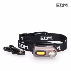 Lampe de poche frontale - edm - 400lm - Rechargeable - Aluminium et plastique - 5 modes