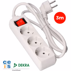 Multi-prise 3 bases schuko + interrupteur 3m 3x1,5mm edm. . . 3500W Consommation Watts : 3500W Indice de Protection IP : IP20 ...