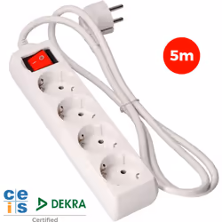 Multi-prise 4 bases schuko + interrupteur 5m 3x1,5mm edm . . . 3500W Consommation Watts : 3500W Indice de Protection IP : IP2 ...