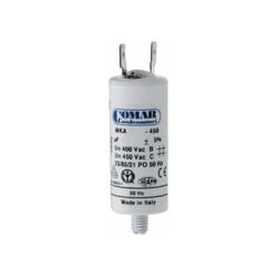 Condensateur de démarrage mka 2uF 5% 450V Ø3,4x6,3cm avec piquet M8 et faston simple 6,35 Konek