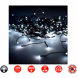 Rideau Lumineux Easy-Connect 2x2m (largeur/hauteur) 10 Bandes 200 Led Blanc Froid 30v (USAGE Int. Ext.) Câble Vert. Transform ...
