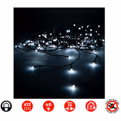 Rideau Icicle Easy-Connect 2x0,5m (largeur/hauteur) 12 Bandes Blanc Froid 30v (USAGE Int. Ext.) Câble Vert. Transformateur D' ...