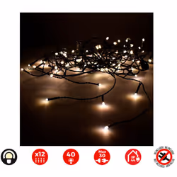 Rideau Icicle Easy-Connect 2x0,5m (largeur/hauteur) 12 Bandes Blanc Chaud 30v (USAGE Int. Ext.) Câble Vert. Transformateur D' ...