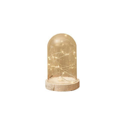 Cloche en verre décorative vintage base en bois 20 led 10x16cm à piles