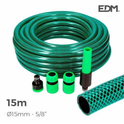 Kit Tuyau D'arrosage Basic Line ø Intérieur 15mm ø Extérieur 19mm (5/8'') - Rouleau 15m Avec Accessoires EDM