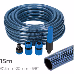 EDM - Kit Tuyau D'Arrosage Bleu Interior Ø15Mm Exterior Ø25Mm (5/8'') Rouleau 15M Avec Accessoires
