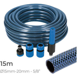 EDM - Kit Tuyau D'Arrosage Bleu Interior Ø15Mm Exterior Ø25Mm (5/8'') Rouleau 15M Avec Accessoires