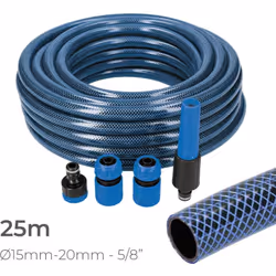 Kit de tuyau de jardin bleu intérieur ø15mm. extérieur ø20mm (5/8") rouleau 25m avec raccords edm