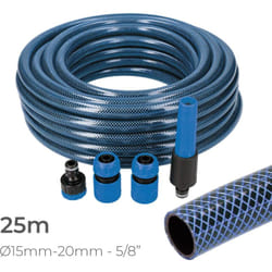 Kit tuyau de jardin bleu intérieur ø15mm. extérieur ø20mm (5/8') rouleau 25m avec raccords EDM