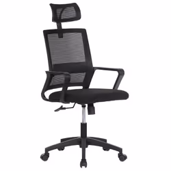 Chaise De Bureau Ergonomique Noire Avec Dossier En Maille De Nylon Edm. Hauteur Réglable De 100 À 110Cm. Appui-Tête Réglable. ...