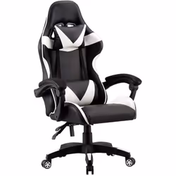 fauteuil de jeu ergonomique noir et blanc edm. inclinable à 90°. hauteur réglable de 70 à 110cm. en cuir synthétique PU noir/ ...