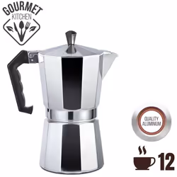 Description générale Cafetière italienne en aluminium de 12 tasses, idéale pour préparer un café savoureux à la maison. Compa ...