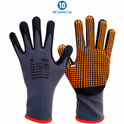 Gants en nylon avec points de nitrile t10 edm. Ce produit est fabriqué conformément aux normes en 388:2016 + a1:2018 (boite d ...