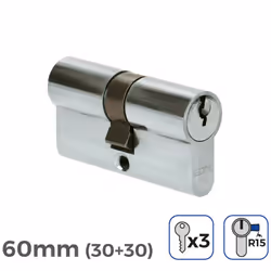 Cylindre De Porte À Nickel 60mm (30+30MM) Largeur De Came R15 3 Clés Inclus Edm