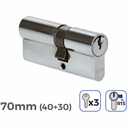 Cylindre de porte à nickel 70mm (40+30mm) largeur de came r15 3 clés inclus edm. . . . Matériau : Niquel Indice de Protection ...