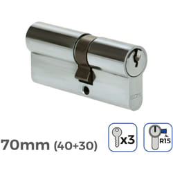 EDM - Cylindre de porte à nickel 70mm (40+30mm) largeur de came r15 3 clés inclus