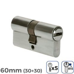 EDM - Cylindre de porte à nickel 60mm (30+30mm) largeur de came r15 avec 3 clés inclus