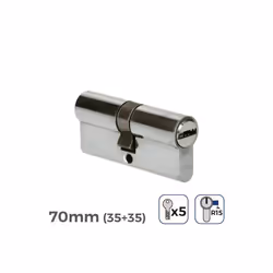 Cylindre de porte à nickel 70mm (35+35mm) largeur de came R15 avec 5 clés de sécurité inclus - Generique