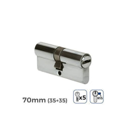 Cylindre de porte à nickel 70mm (35+35mm) largeur de came R15 avec 5 clés de sécurité inclus - Generique