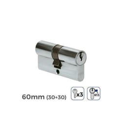 Cylindre de porte à nickel 60mm (30+30MM) court cam R13 avec 3 clés incluses - GENERIQUE