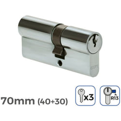 EDM - Cylindre De Porte à Nickel 70mm (40+30mm) Court Cam R13 Avec 3 Clés Inclus